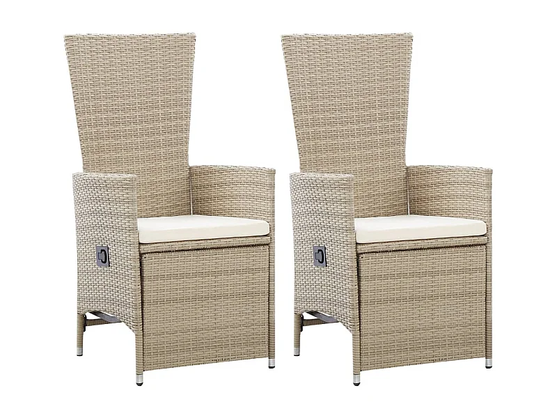 Tuinstoelen 2 st verstelbaar met kussens poly rattan beige