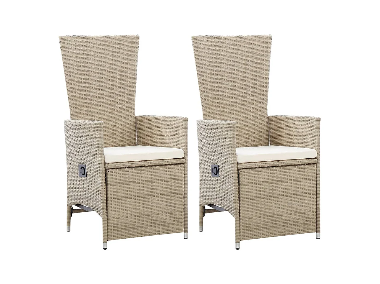 Chaises inclinables lot de 2 et coussins Résine tressée Beige