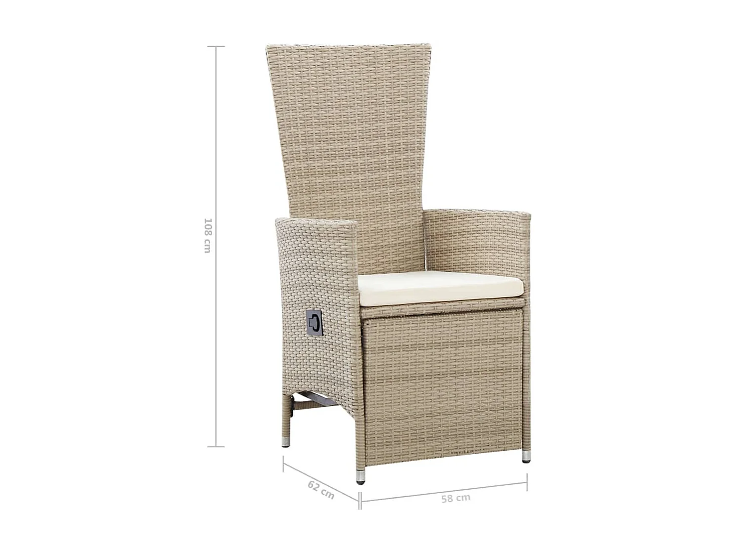 Tuinstoelen 2 st verstelbaar met kussens poly rattan beige