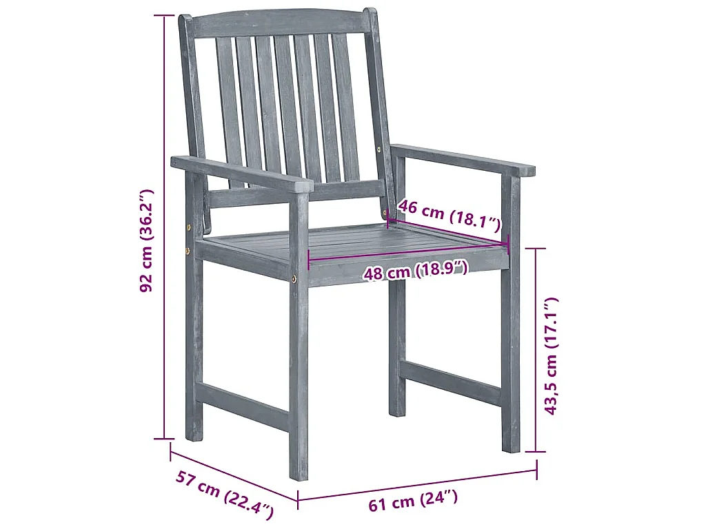 Chaises de jardin et coussins lot de 8 Bois acacia solide Gris