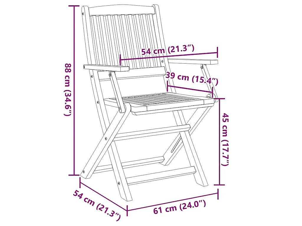 Sedie da Giardino Pieghevoli 2 pz in Legno Massello d'Acacia