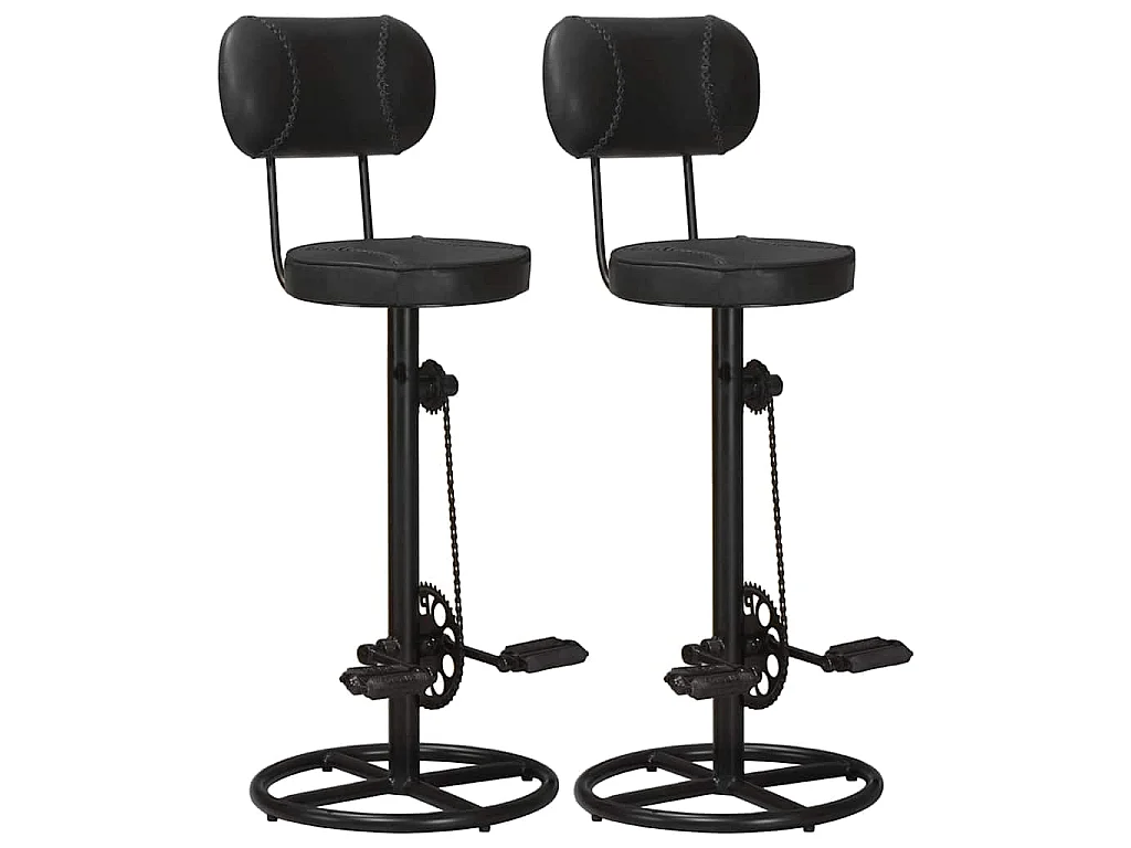 Tabourets de bar lot de 2 noir cuir de chèvre véritable