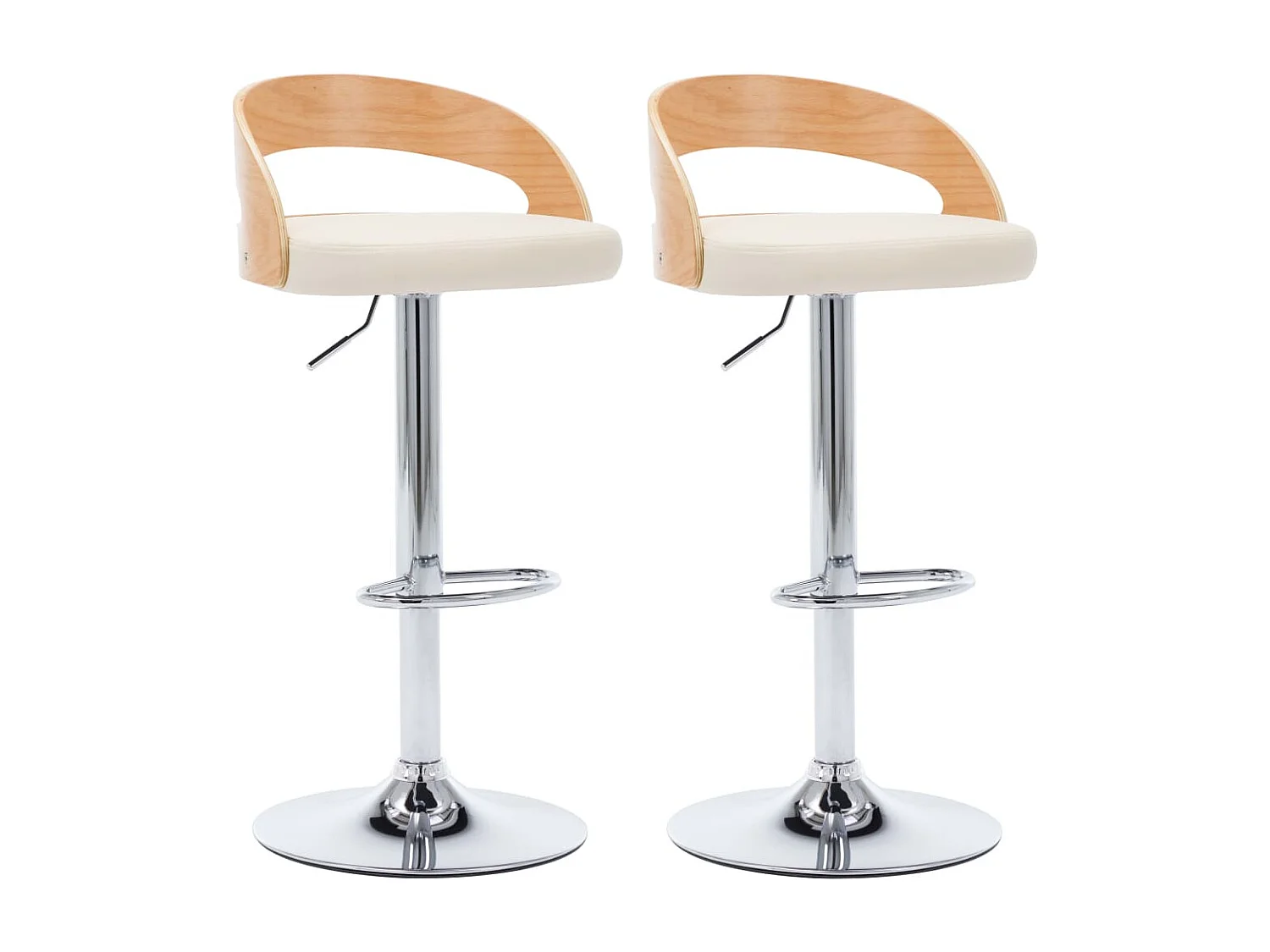 Taburetes de cocina 2 uds cuero sintético madera curvada crema