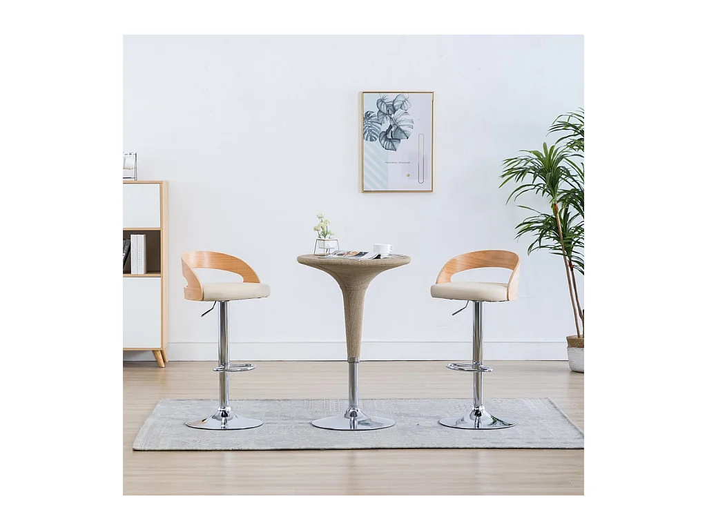 Tabourets de bar lot de 2 crème similicuir et bois courbé
