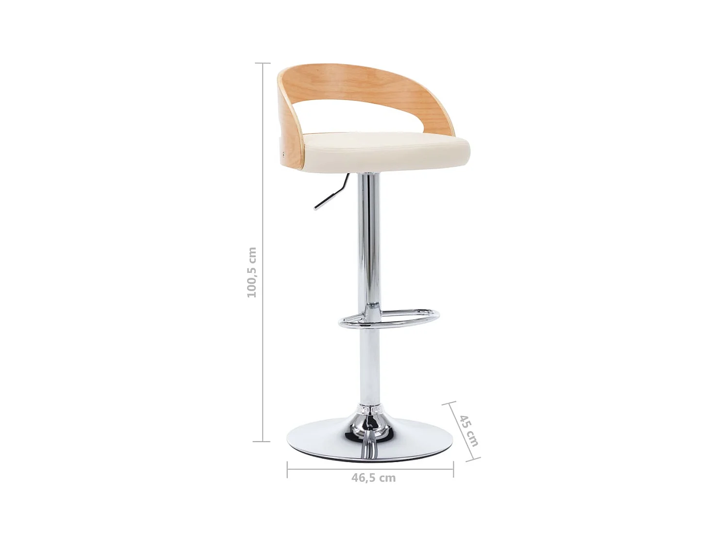 Tabourets de bar lot de 2 crème similicuir et bois courbé