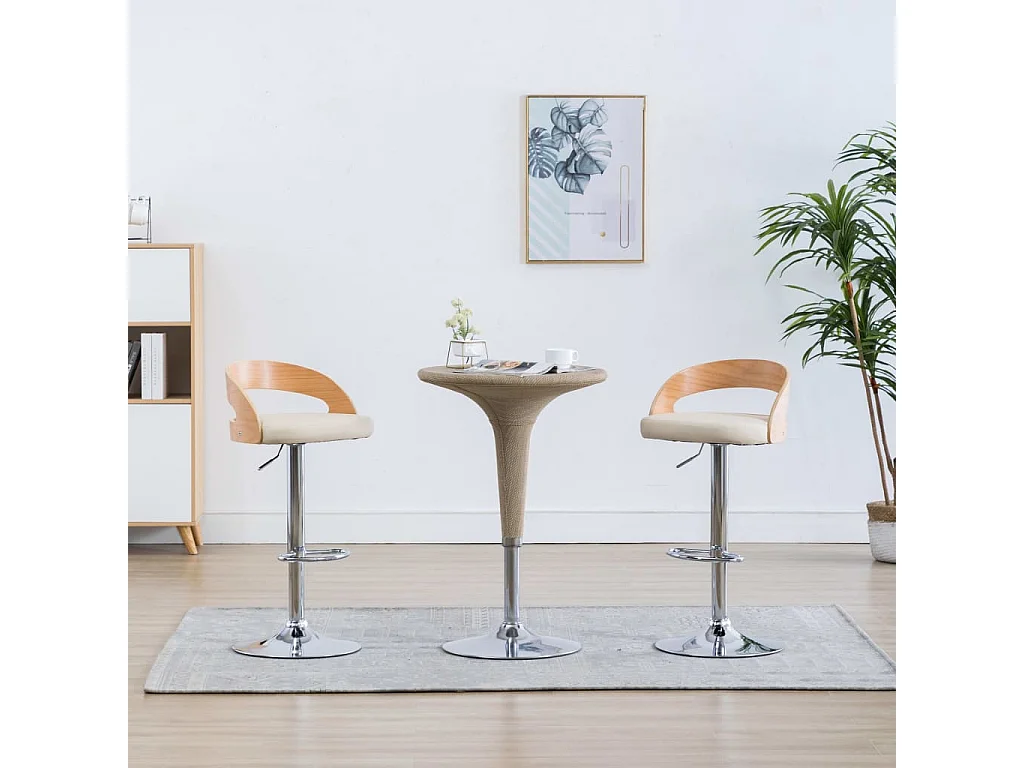 Barhocker 2 Stk. Cremeweiß Kunstleder und Bugholz