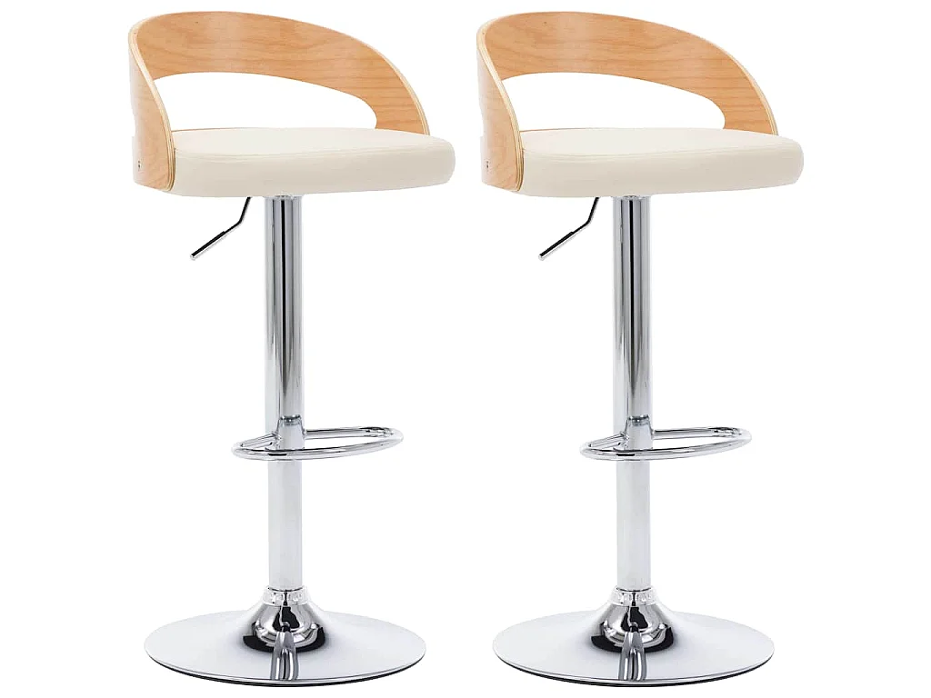 Tabourets de bar lot de 2 crème similicuir et bois courbé