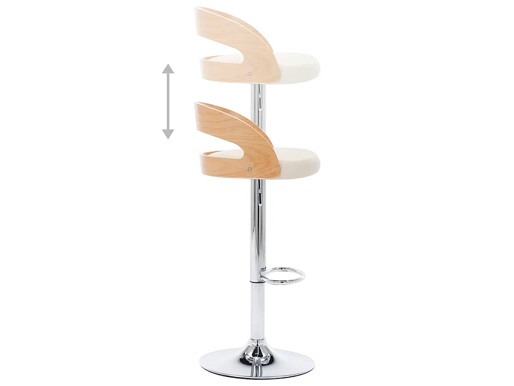 Tabourets de bar lot de 2 crème similicuir et bois courbé