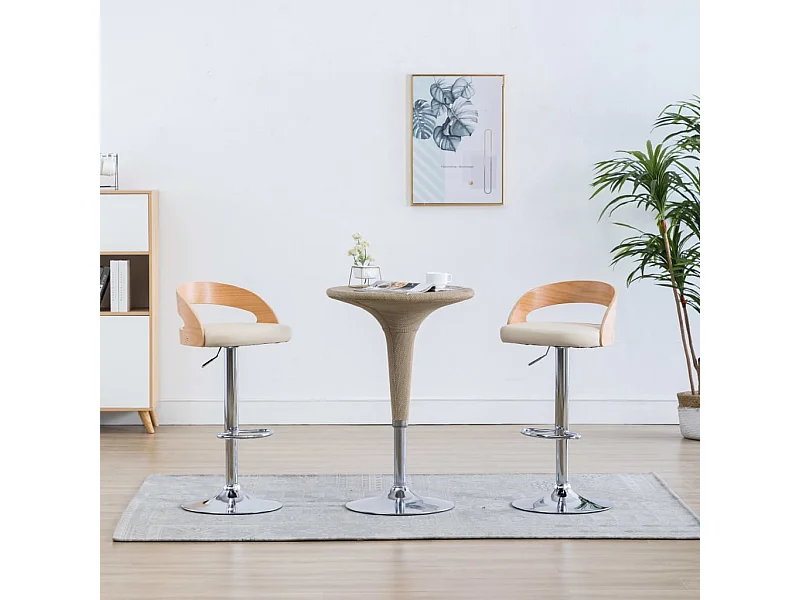 Barhocker 2 Stk. Cremeweiß Kunstleder und Bugholz