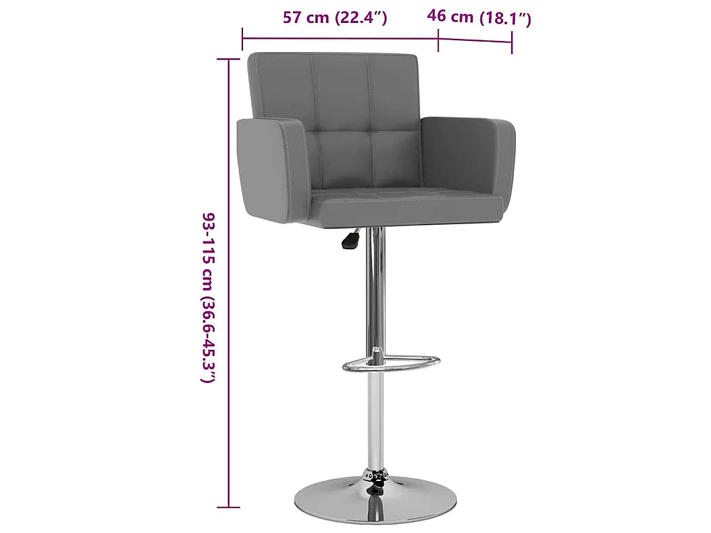 Tabourets de bar lot de 2 gris similicuir