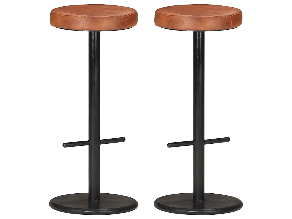Tabourets de bar lot de 2 marron cuir véritable