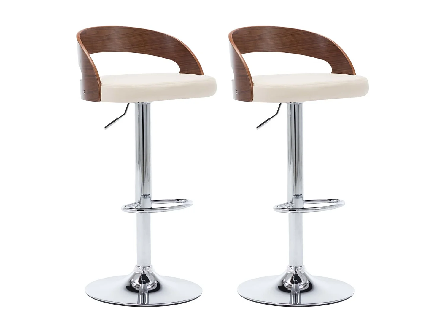 Tabourets de bar lot de 2 crème similicuir et bois courbé