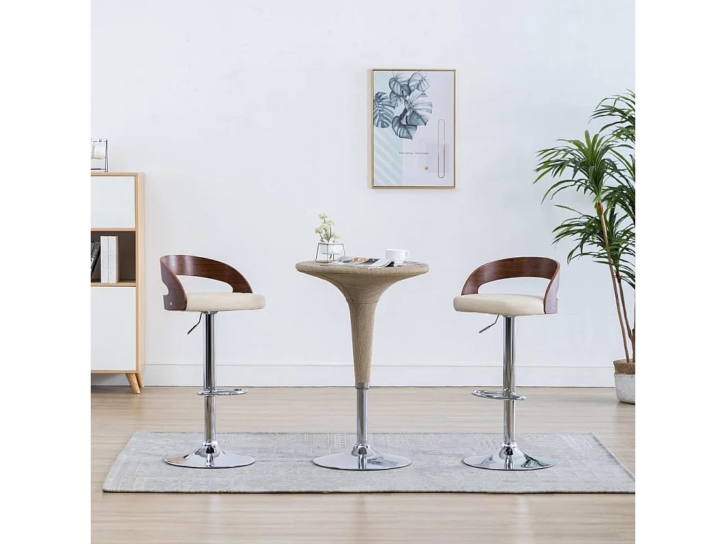 Tabourets de bar lot de 2 crème similicuir et bois courbé