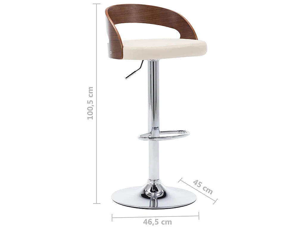Tabourets de bar lot de 2 crème similicuir et bois courbé