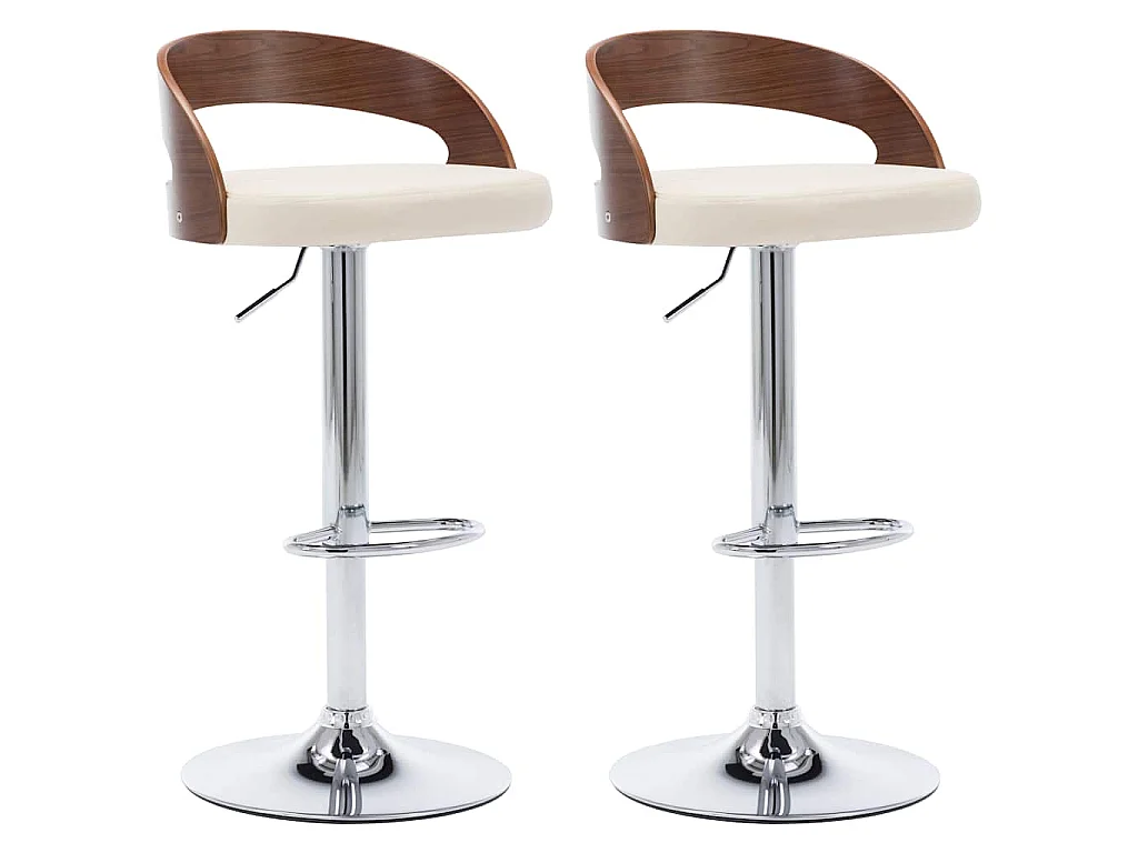 Taburetes de cocina 2 uds cuero sintético madera curvada crema