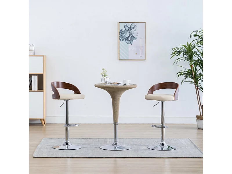 Barhocker 2 Stk. Cremeweiß Kunstleder und Bugholz