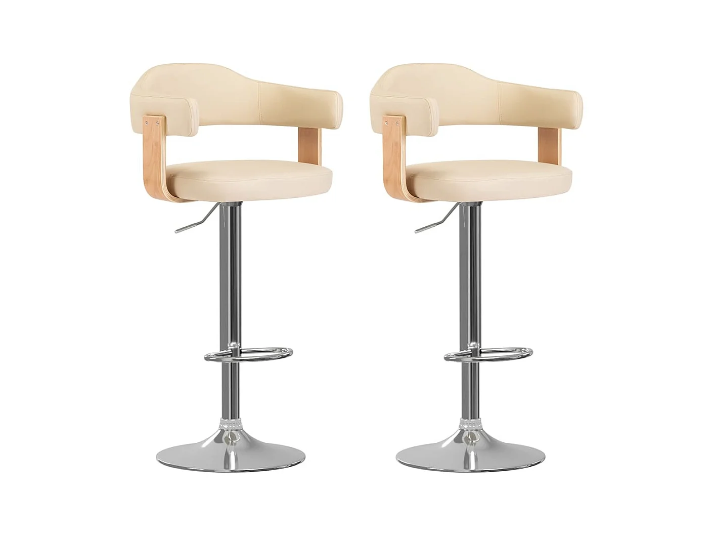 Tabourets de bar lot de 2 crème bois courbé et similicuir