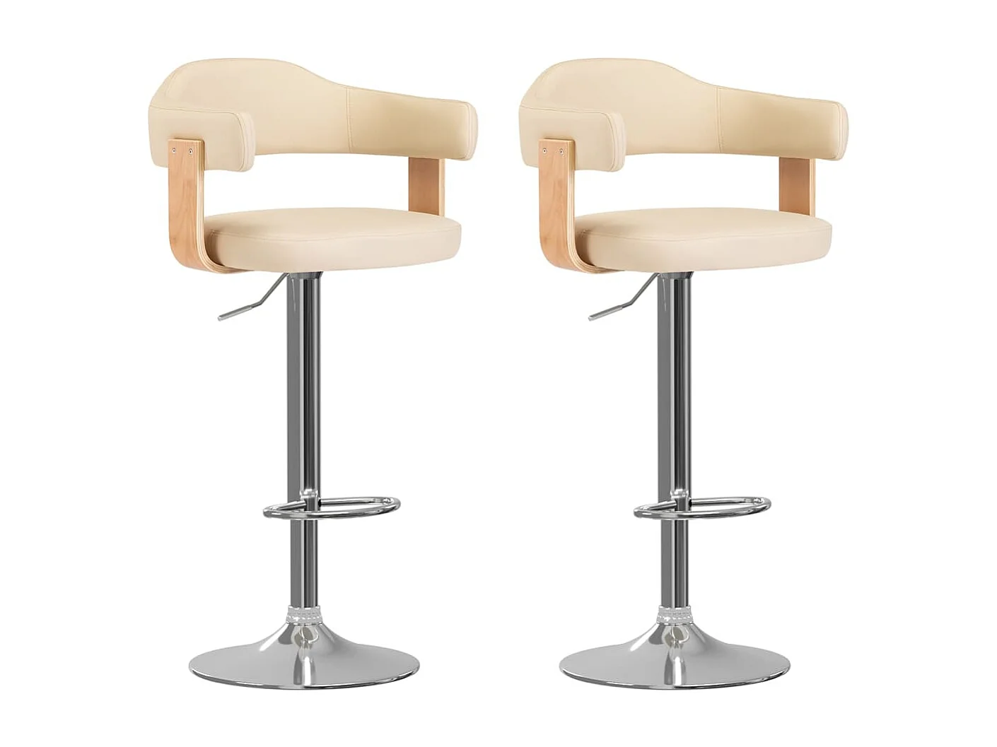 Bancos de bar 2 pcs madeira curvada e couro artificial creme