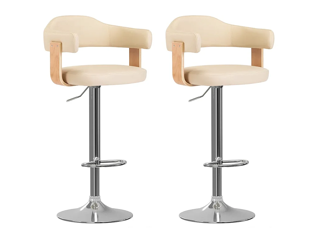 Bancos de bar 2 pcs madeira curvada e couro artificial creme