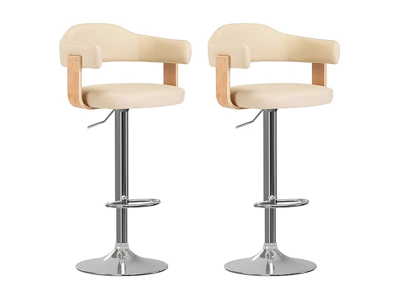 Bancos de bar 2 pcs madeira curvada e couro artificial creme