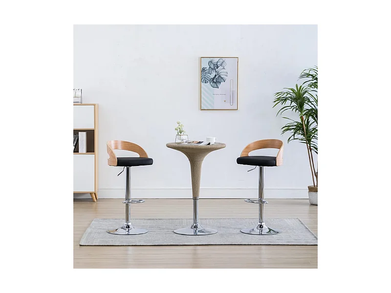 Barkrukken 2 st kunstleer en gebogen hout zwart