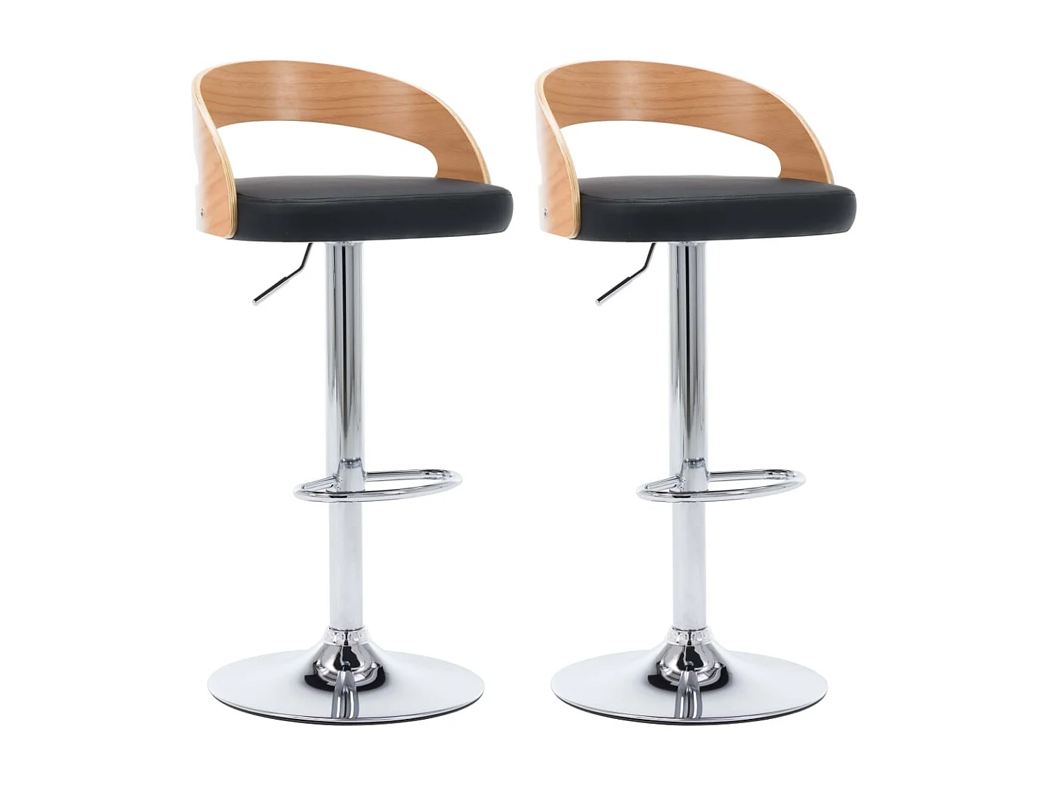Tabourets de bar lot de 2 noir similicuir et bois courbé