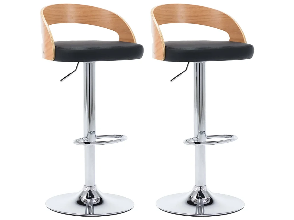 Barkrukken 2 st kunstleer en gebogen hout zwart