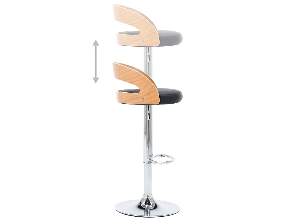 Barkrukken 2 st kunstleer en gebogen hout zwart