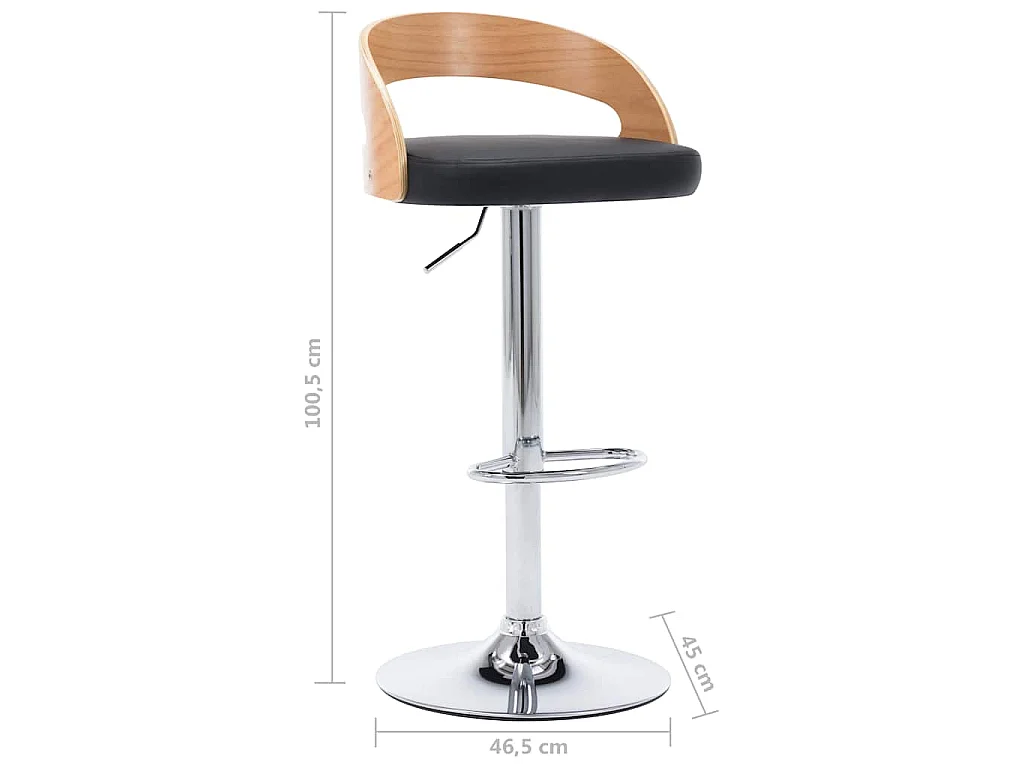 Tabourets de bar lot de 2 noir similicuir et bois courbé