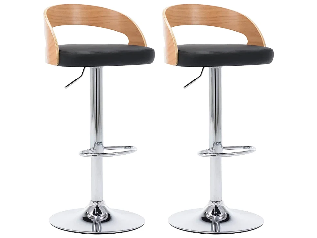 Tabourets de bar lot de 2 noir similicuir et bois courbé