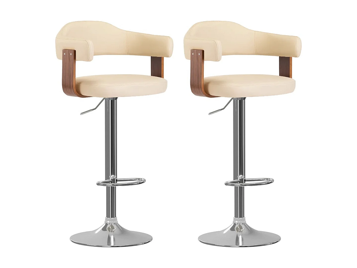 Tabourets de bar lot de 2 crème bois courbé et similicuir