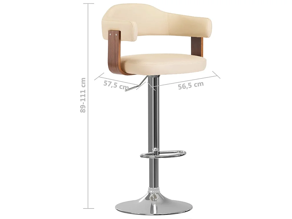 Tabourets de bar lot de 2 crème bois courbé et similicuir
