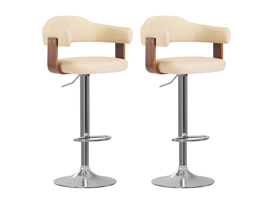 Taburetes de cocina 2 uds cuero sintético madera curvada crema