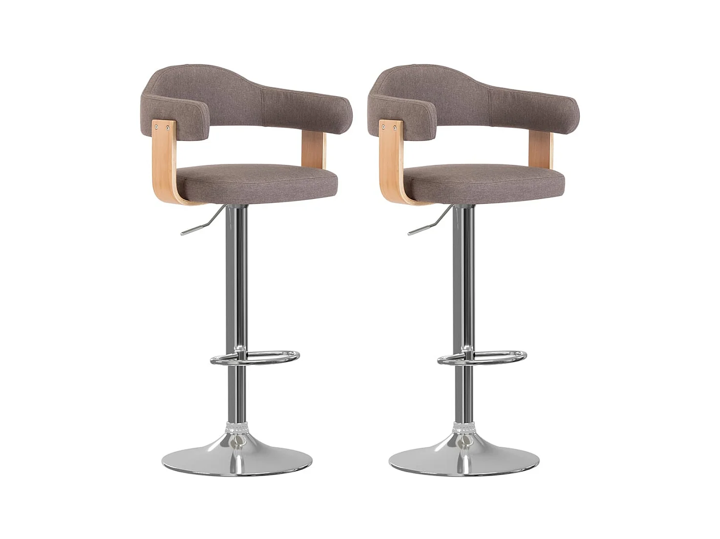 Tabourets de bar lot de 2 taupe bois courbé et tissu