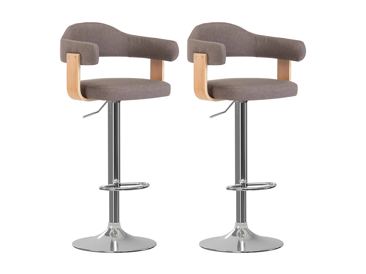 Tabourets de bar lot de 2 taupe bois courbé et tissu
