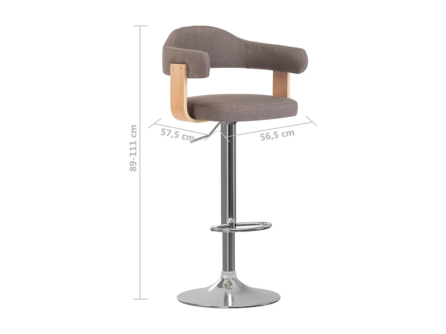 Tabourets de bar lot de 2 taupe bois courbé et tissu
