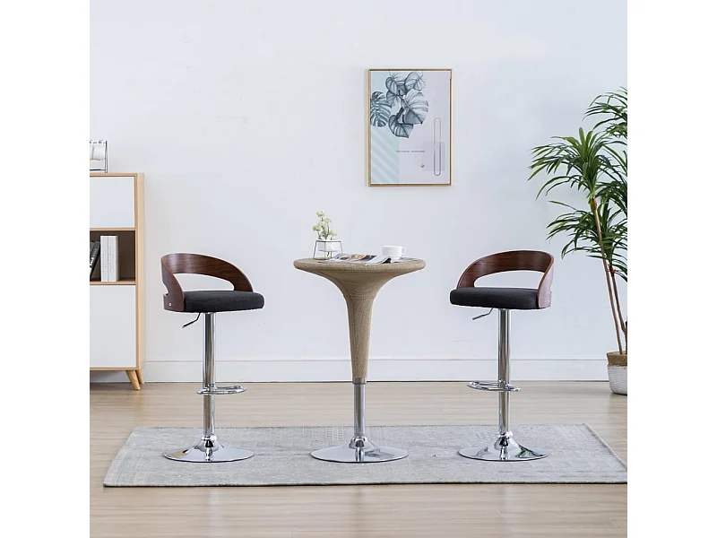 Barhocker 2 Stk. Dunkelgrau Stoff und Bugholz