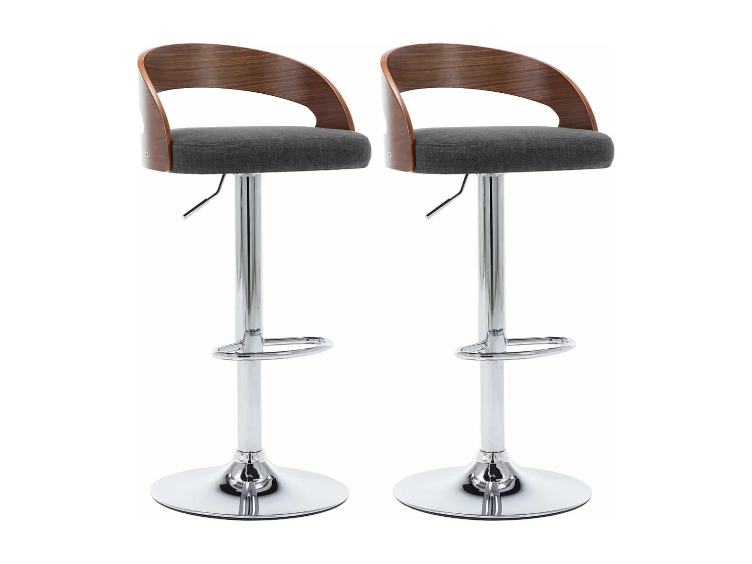 Barhocker 2 Stk. Dunkelgrau Stoff und Bugholz
