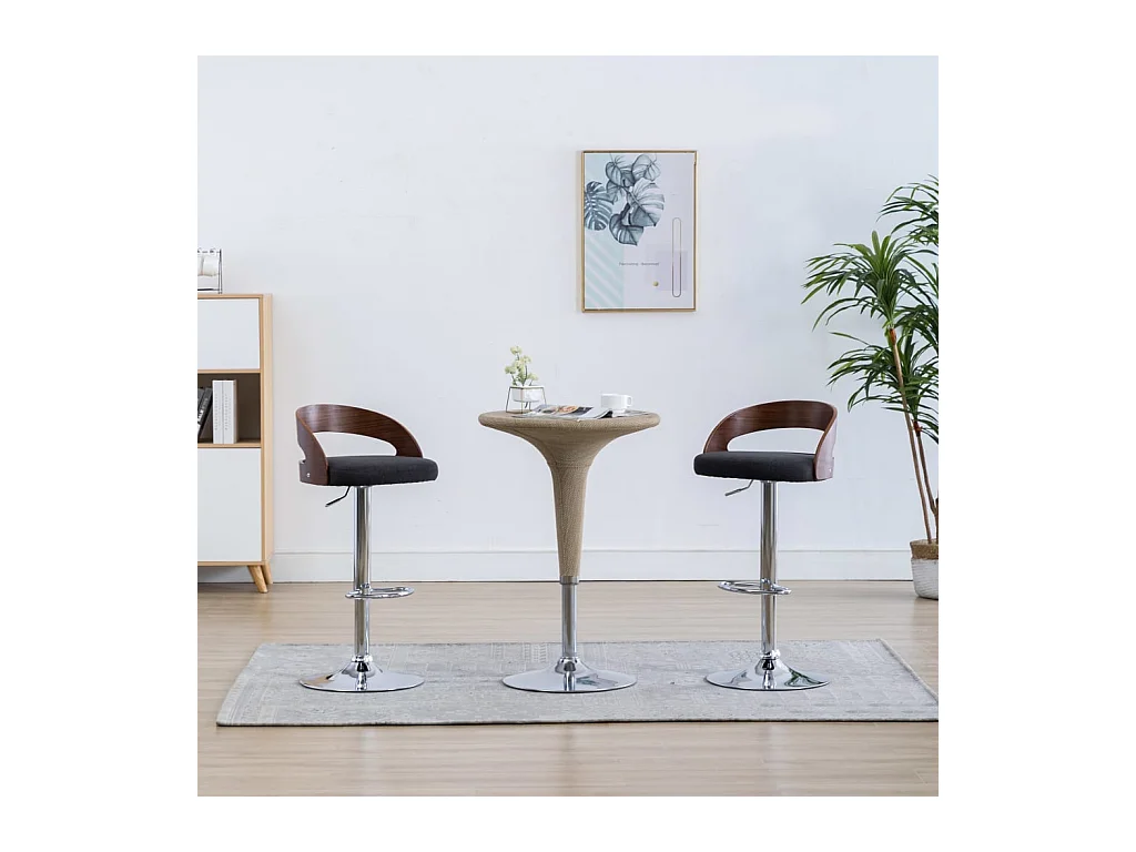 Tabourets de bar lot de 2 gris foncé tissu et bois courbé