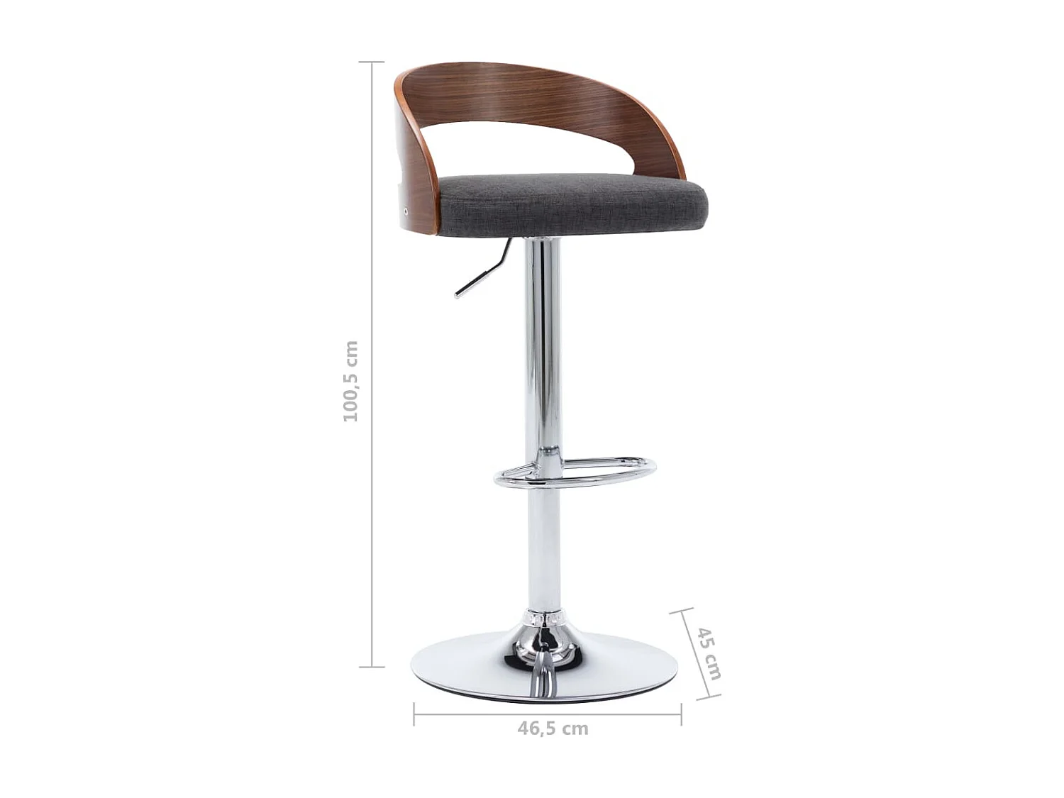 Tabourets de bar lot de 2 gris foncé tissu et bois courbé