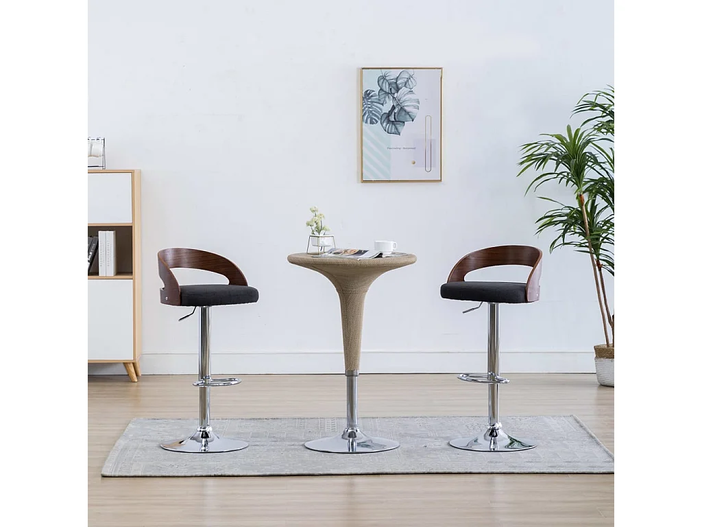 Tabourets de bar lot de 2 gris foncé tissu et bois courbé