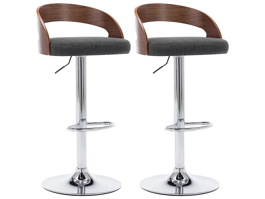 Tabourets de bar lot de 2 gris foncé tissu et bois courbé