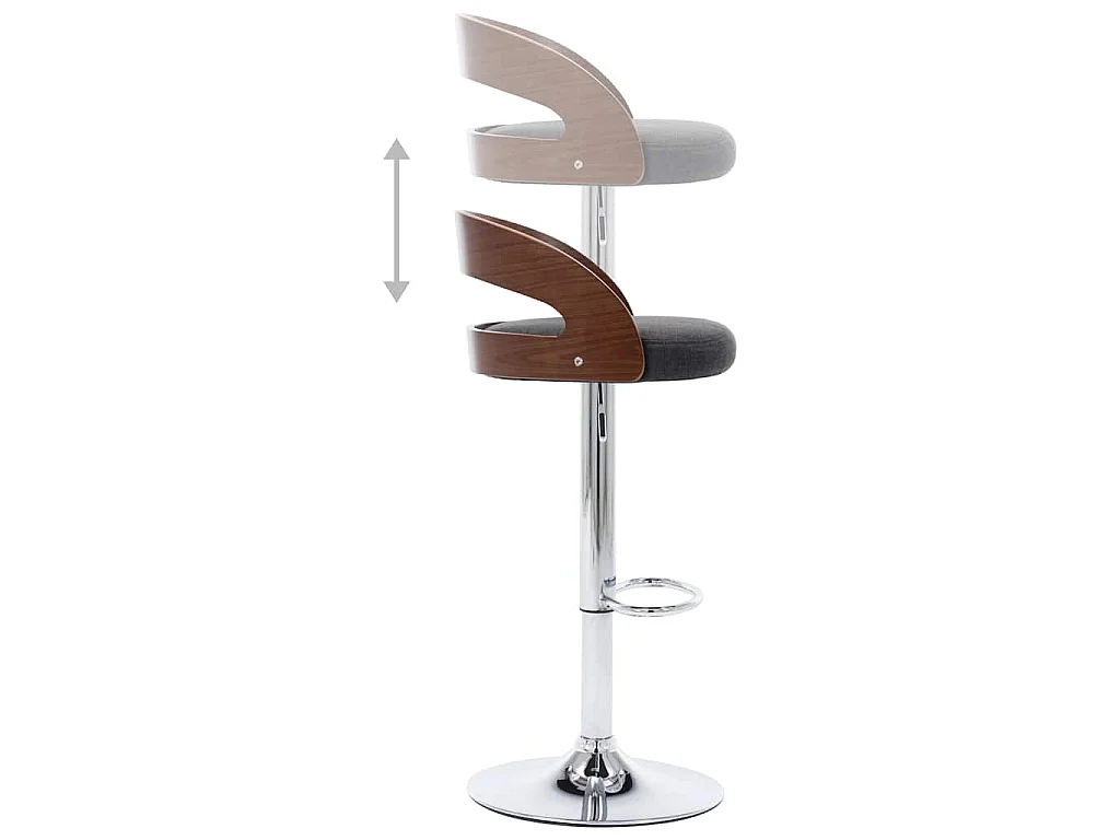 Tabourets de bar lot de 2 gris foncé tissu et bois courbé