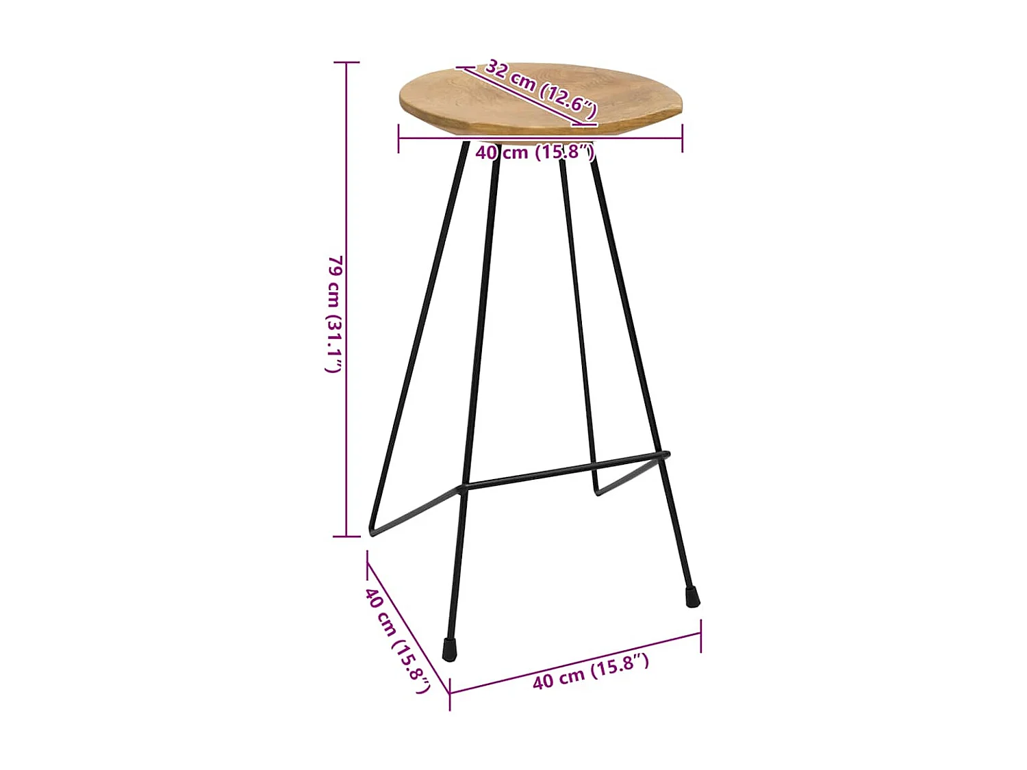 Tabourets de bar lot de 2 bois de teck massif
