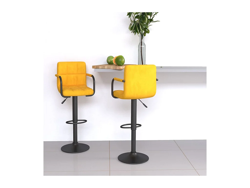 Tabourets de bar lot de 2 jaune moutarde velours