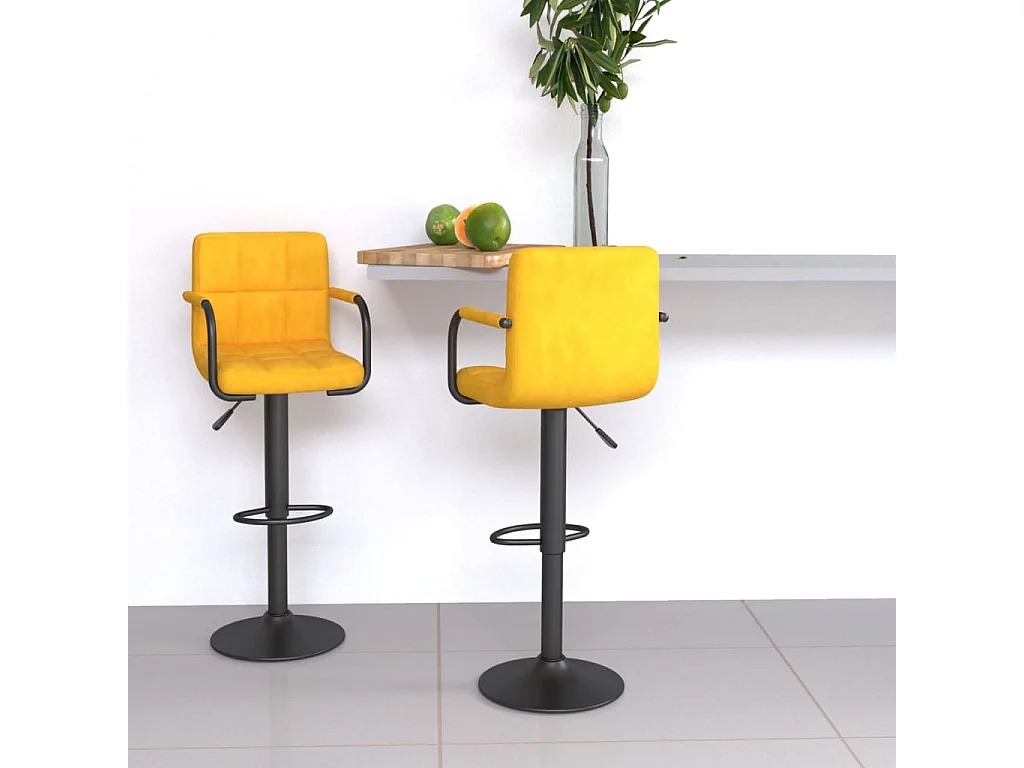 Tabourets de bar lot de 2 jaune moutarde velours