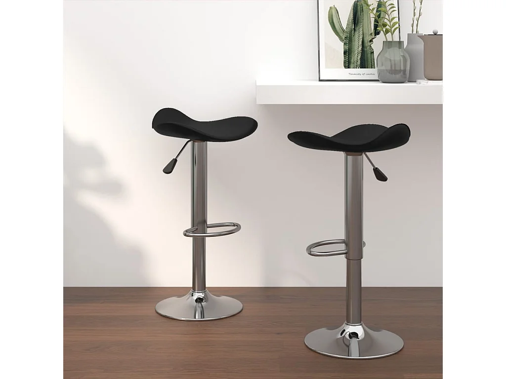 Tabourets de bar lot de 2 noir acier chromé et cuir artificiel
