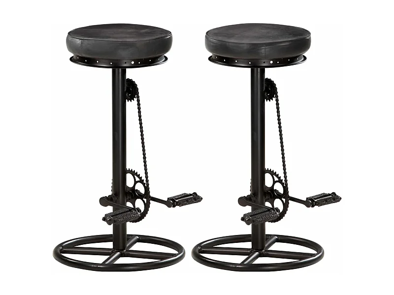 Tabourets de bar lot de 2 noir cuir véritable de chèvre