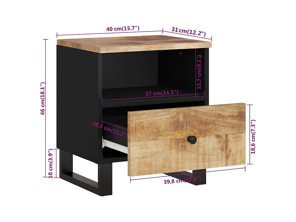 Tables de chevet 2 pcs Bois de manguier solide et d'ingénierie