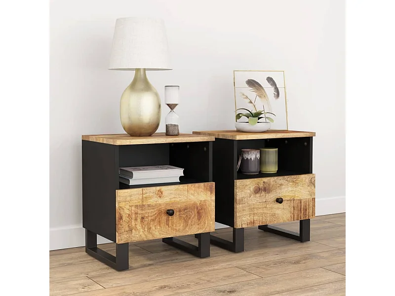 Comodini 2pz in Legno Massello di Mango e Legno Multistrato